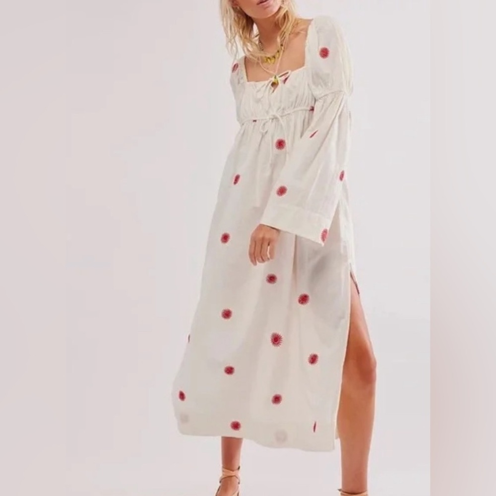 New! Free People Emory Embroidered Midi Dress size large ivory